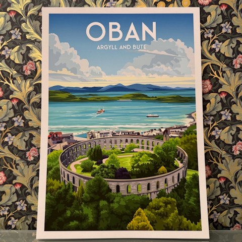 Retro Travel Print Oban McCaig's Tower - Made in Scotland Retro Travel Print Oban McCaig's Tower - Made in Scotland